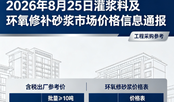 七星关2026年8月25日灌浆料及环氧修补砂浆市场价格信息通报